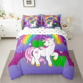 thumbnail image 2 of Erosebridal Green Monogrammed W Bedding Sets King Size, Kawaii Unicorn Comforter Sets with Sheets, Cute Animal Reversible Bedding King Size, Ultra Soft Bedroom Decor, 7-Piece, 2 of 7