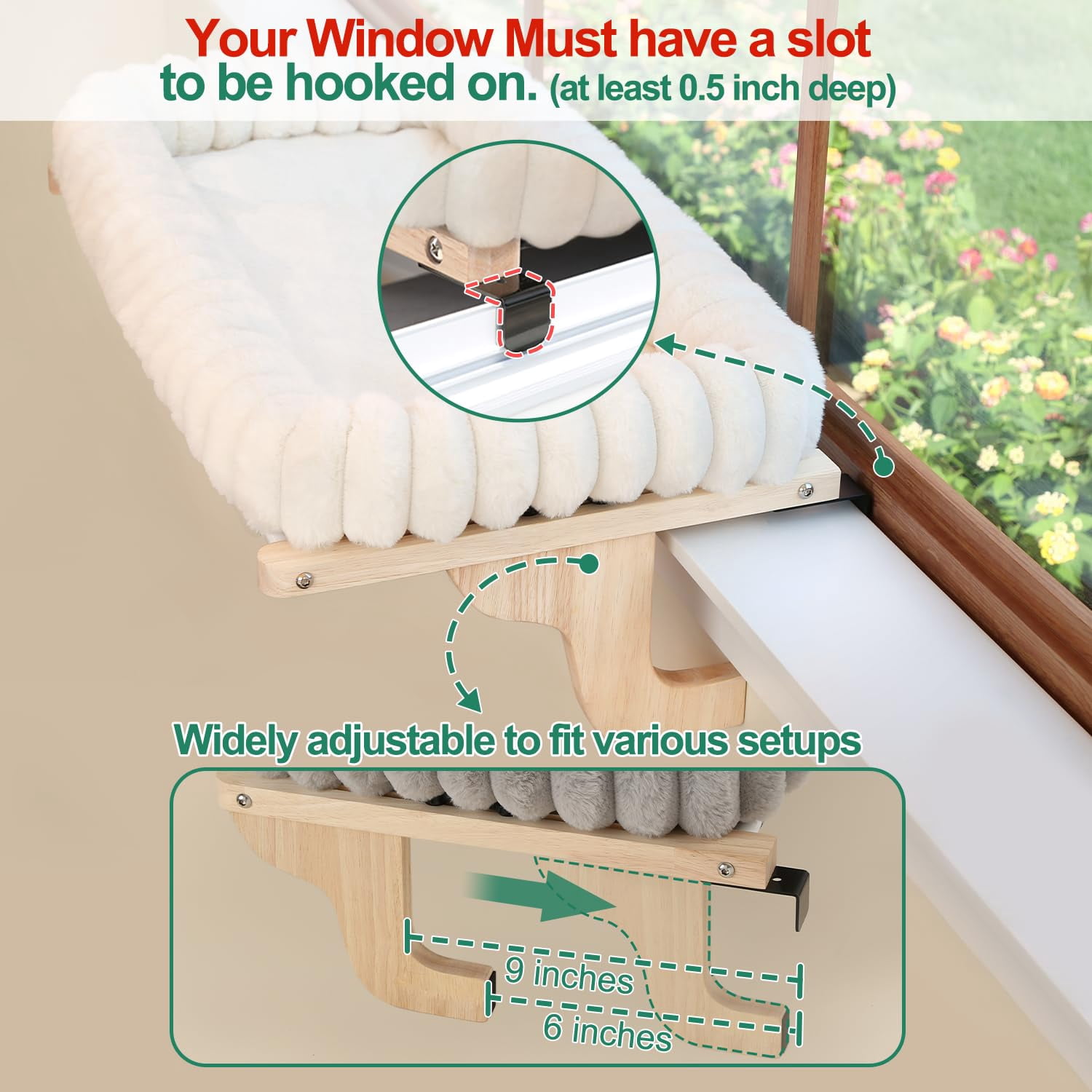 Snugcloud Cat Window Perch With 4-sided Bolster - Hammock For Sill Solid Hardwood & Metal Frame Seat Pets (dark Stained Wood W/brown Bed  Medium)
