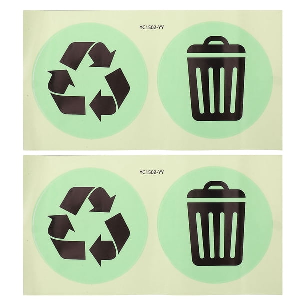 BRIGHTFUFU 1 Juego de pegatinas de reciclaje y basura que brillan en la oscuridad, símbolo de reciclaje, papelera, pegatinas de vinilo para botes de basura y contenedores de plástico metálico