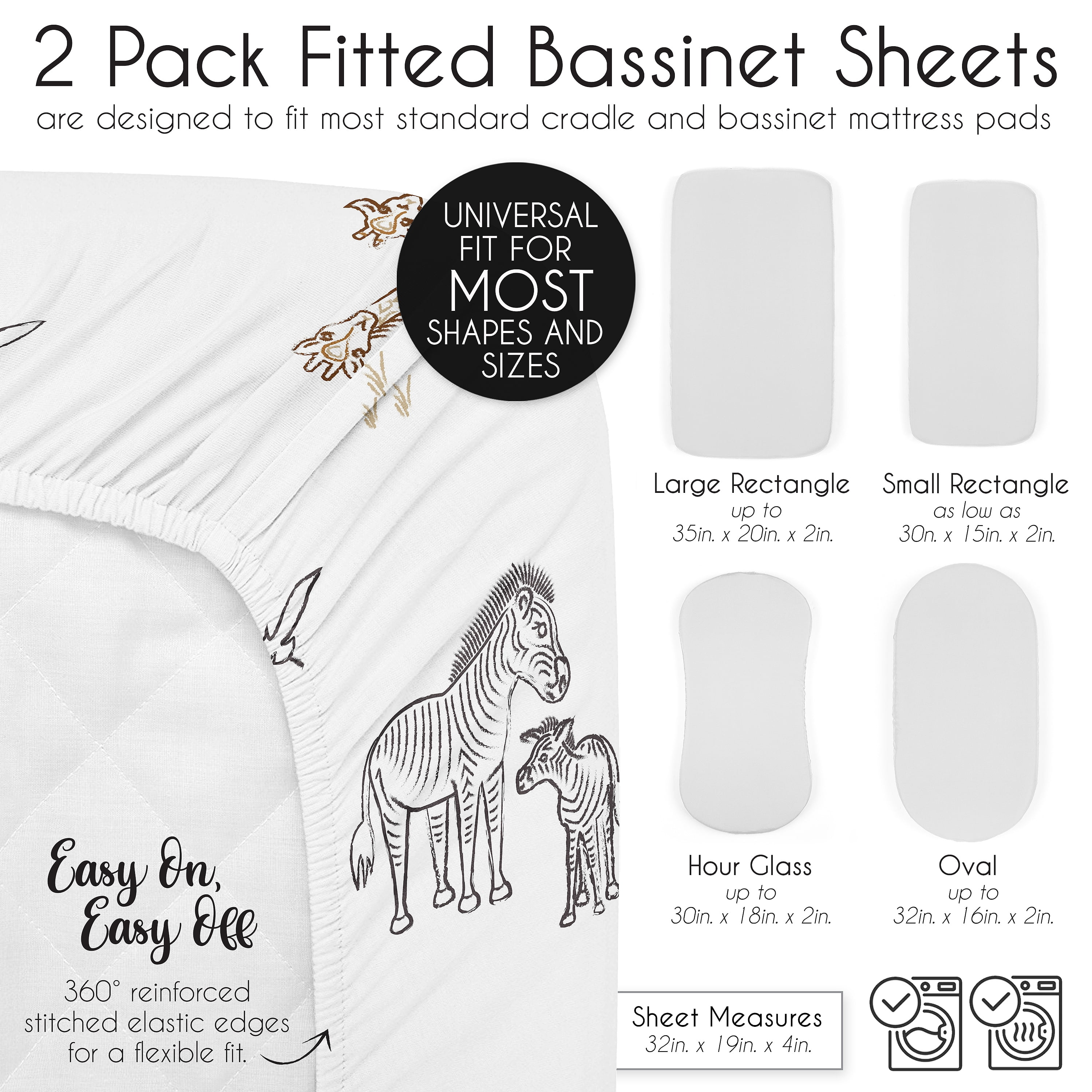 Sweet Jojo Designs Serengeti Animals Taupe Grey Beige Baby Bassinet Fitted Sheets 2 Piece Set