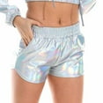 thumbnail image 6 of UJNDER Women's Metallic Shiny Shorts Yoga Pants Sparkly Hot Drawstring Elastic Waist Rave Dance White M, 6 of 6