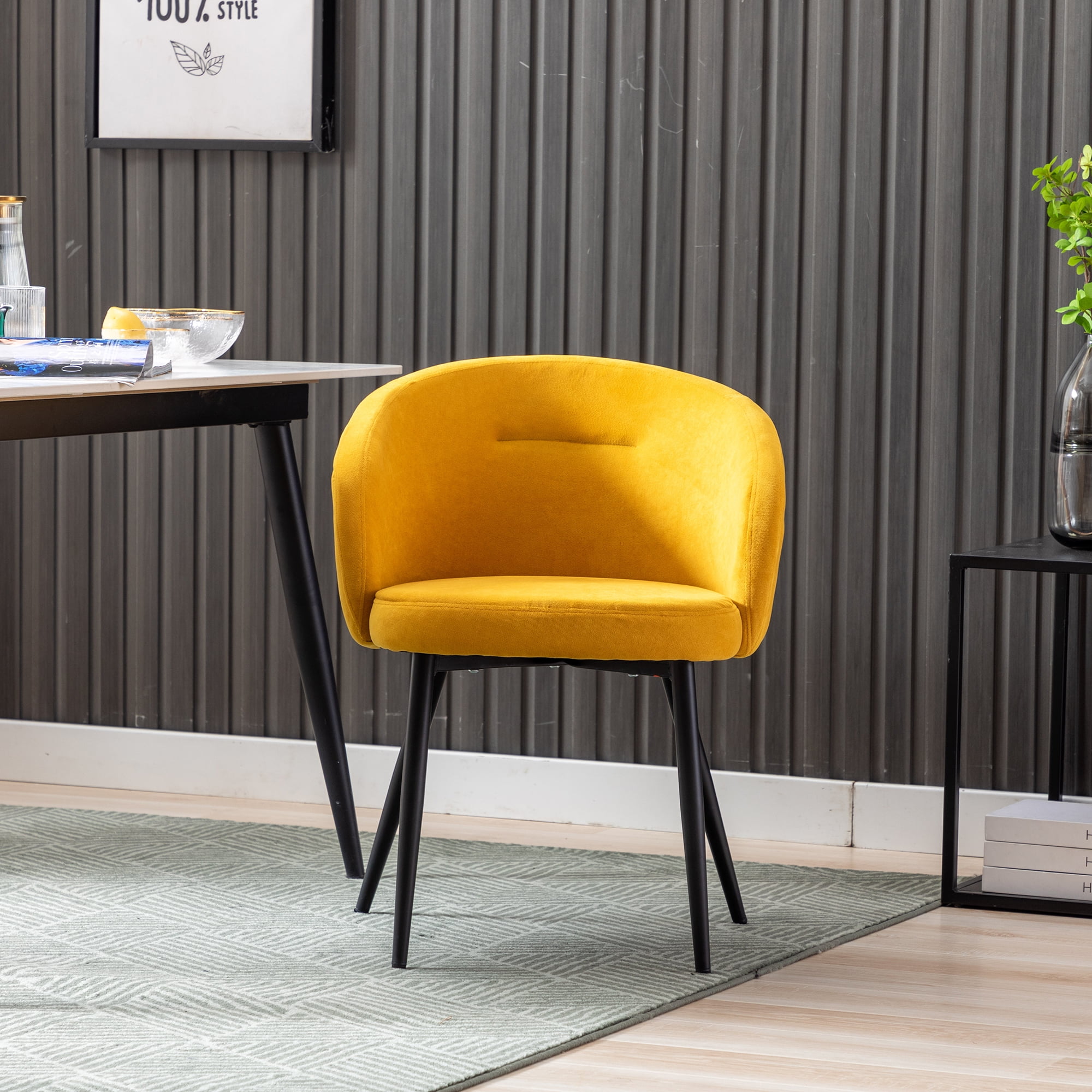 Private Jungle Set of 2 Dining Chairs,Modern style Upholstered fabric Chairs Leisure Side Chairs with Metal Legs,Yellow Private Jungle Set of 2 Dining Chairs,Modern style Upholstered fabric Chairs Leisure Side Chairs with Metal Legs,Yellow