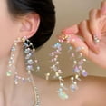 thumbnail image 2 of Shimmering Fringe Dangle Earrings Playful Dopamine Aesthetic Stylish Statement Ear Studs Comfortable Everyday Jewelry, 2 of 7