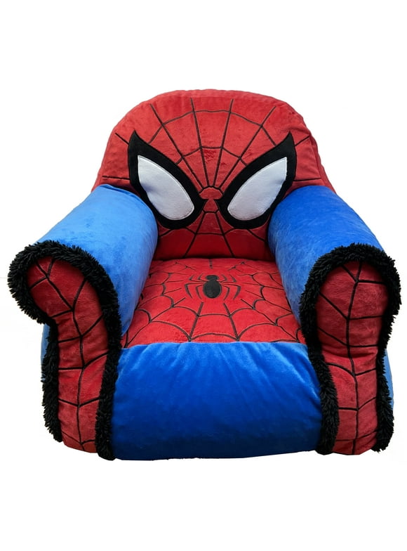 Marvel Spiderman Kids Figural Bean Bag Chair with Sherpa Trimming, Multi-color