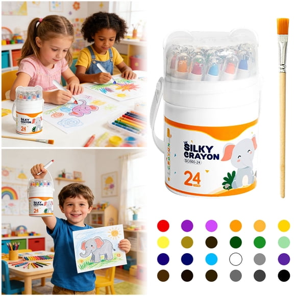 Tong Craies de Cire : l'Art Ultime pour Enfants Craies de Cire pour Tout-Petits 1 3 et Enfants 4 8 Craies de Cire Lavables 2 4 Prise Facile Art pour Garçons et Filles (24 Couleurs) 100 ml