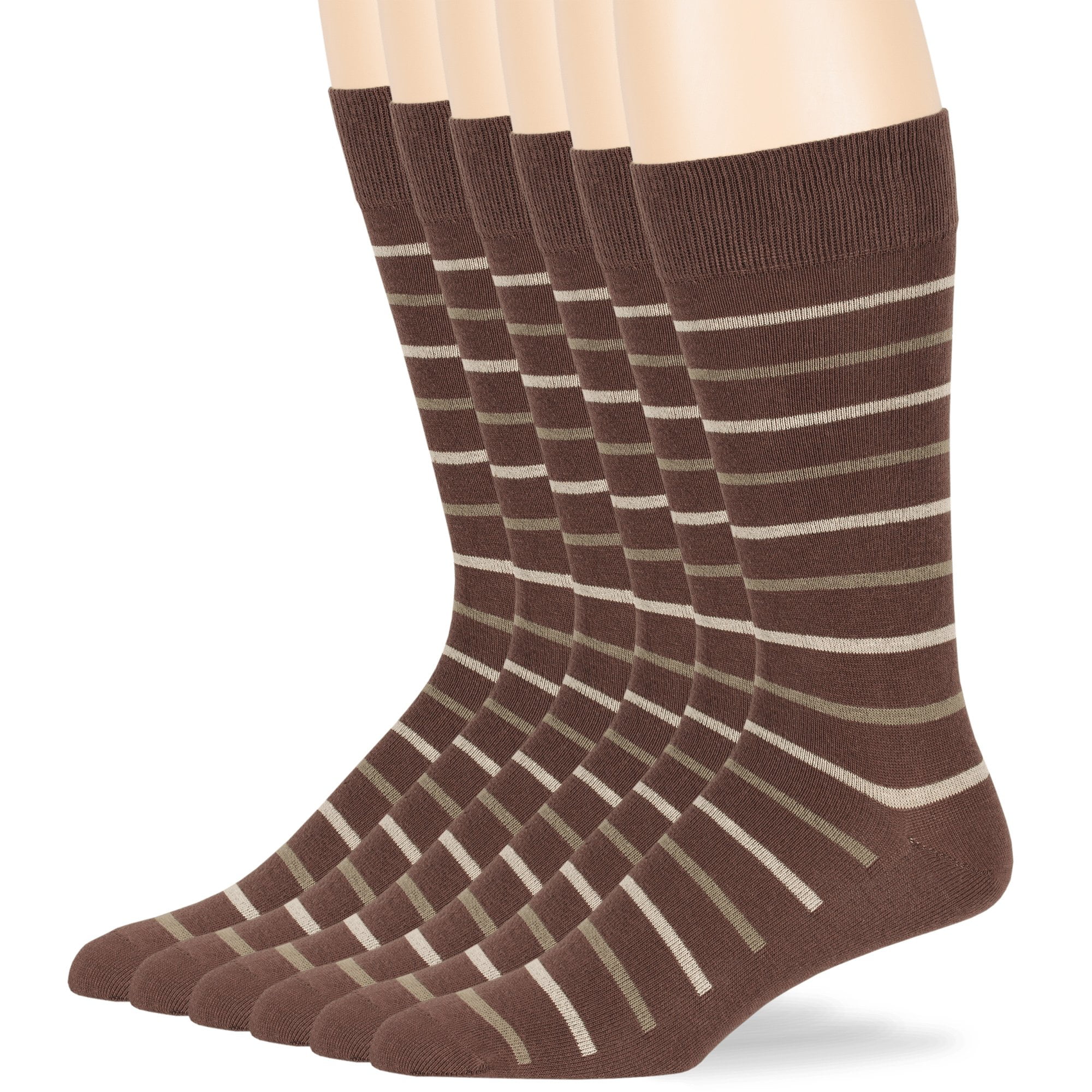 Mens Cotton Striped Wedding Suit Socks, Brown, Large 10-13, 6 Pack