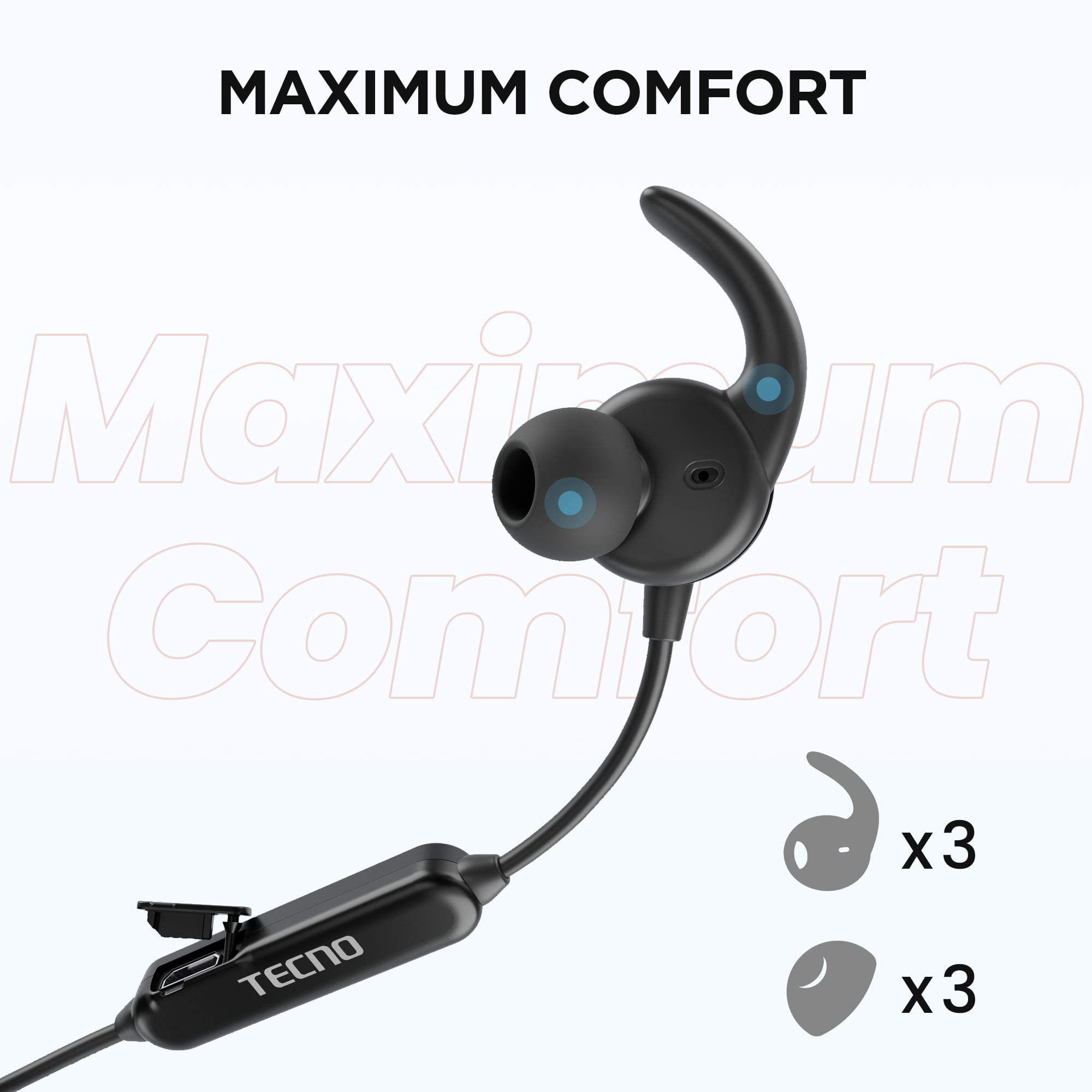Kameraad stout Tirannie TECNO B1 Wireless Neckband Headphones, 38-Hour Playtime, 13.6mm Drivers,  IPX5, Black - Walmart.com
