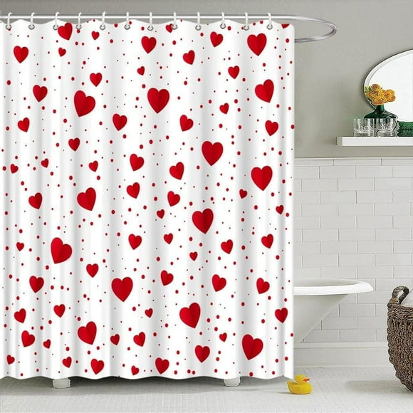 Rideau de Douche de la Saint-Valentin Rouge Cœur d'Amour Couple Doux Romantique Créatif Moderne Simple Tissu Décoratif Rideaux de Salle de Bain avec Crochets