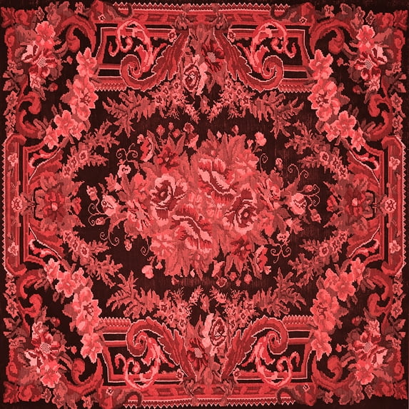 Ahgly Company Indoor Square Medallion Red French Area Rugs, 7' Square