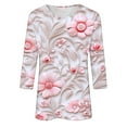 thumbnail image 5 of CYMMPU 3/4 Sleeve Blouses for Women Dressy Casual Spring Tops Loose Fit Tunic Tops Summer Trendy Shirts Flower Pattern Round Neck Lightweight Basic Tees Pink XXL, 5 of 5