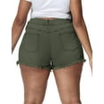 thumbnail image 3 of Gocolloa Women Plus Size Jean Shorts Sexy Stretchy High Waisted Frayed Raw Hem Denim Shorts Army Green 16W, 3 of 5