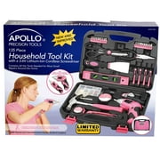 Apollo Tools 135 Piece Household Tool Kit Pink with Pivoting Dual-Angle 3.6 Volt Lithium-Ion Cordless Screwdriver - DT0773N1