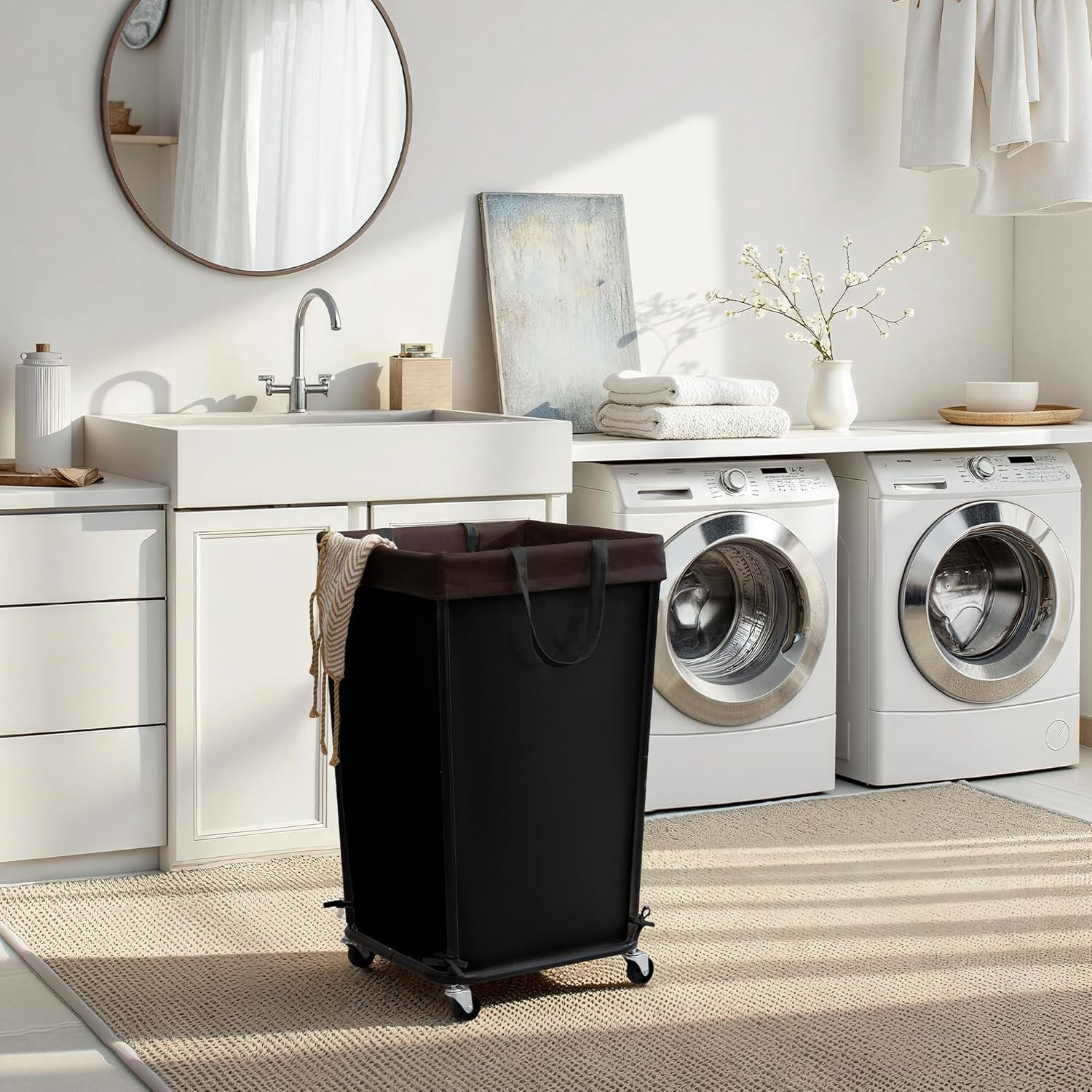 GRANNY SAYS Laundry Hamper with Wheels, 160L Rolling Laundry Baskets, Cloth Organizer for Laundry Room, Bathroom & Bedroom, Black