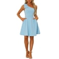 thumbnail image 1 of VESTIDO DE MUJER INSPIRE CHIC Con Lazo de Un Hombro Sin Mangas A-Line con Bolsillos XL Azul Claro, 1 of 6