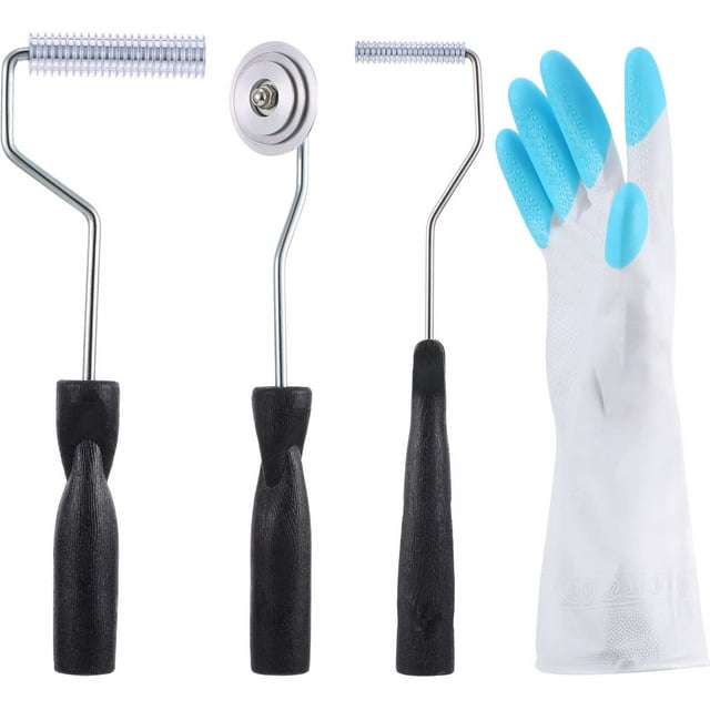 Ensemble de Rouleaux en Fibre de Verre avec 1 Paire de Gants, Outil à Palettes à Bulles Rouleaux de Stratification en Fibre de Verre pour Moule Résine Composite Résine de Fibre de Verre (Style 1, 4 Pièces)