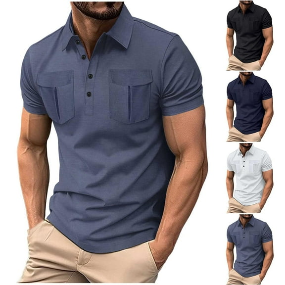 Xunlbb Mens Shirt Mens Dress Shirts Man Casual Solid-Color Button Pocket Short Sleeve Turndown Collar Blouses Shirt Gift for Him, S-3XL