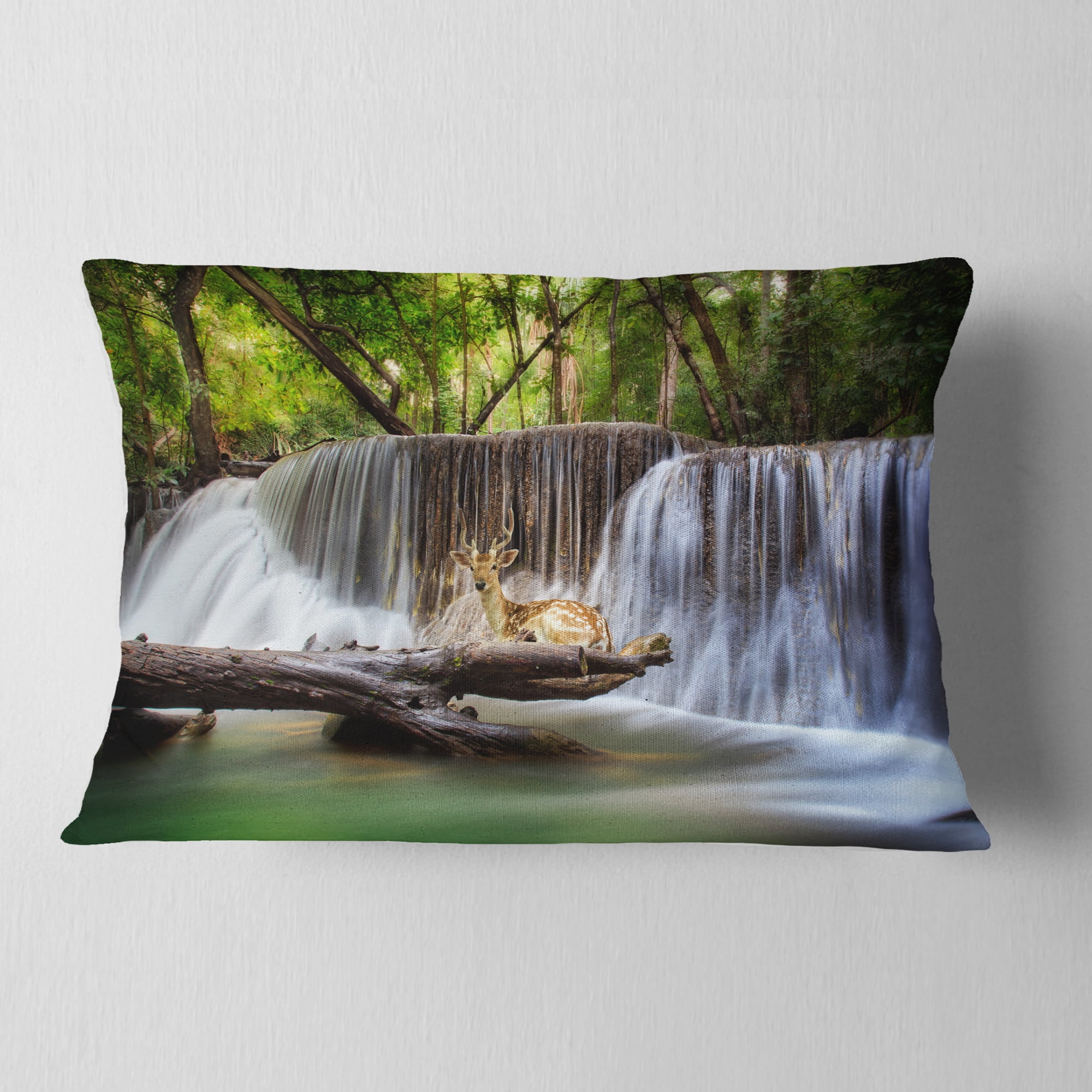 Designart Huai Mae Kamin Waterfall Photo - Abstract Throw Pillow - 12x20