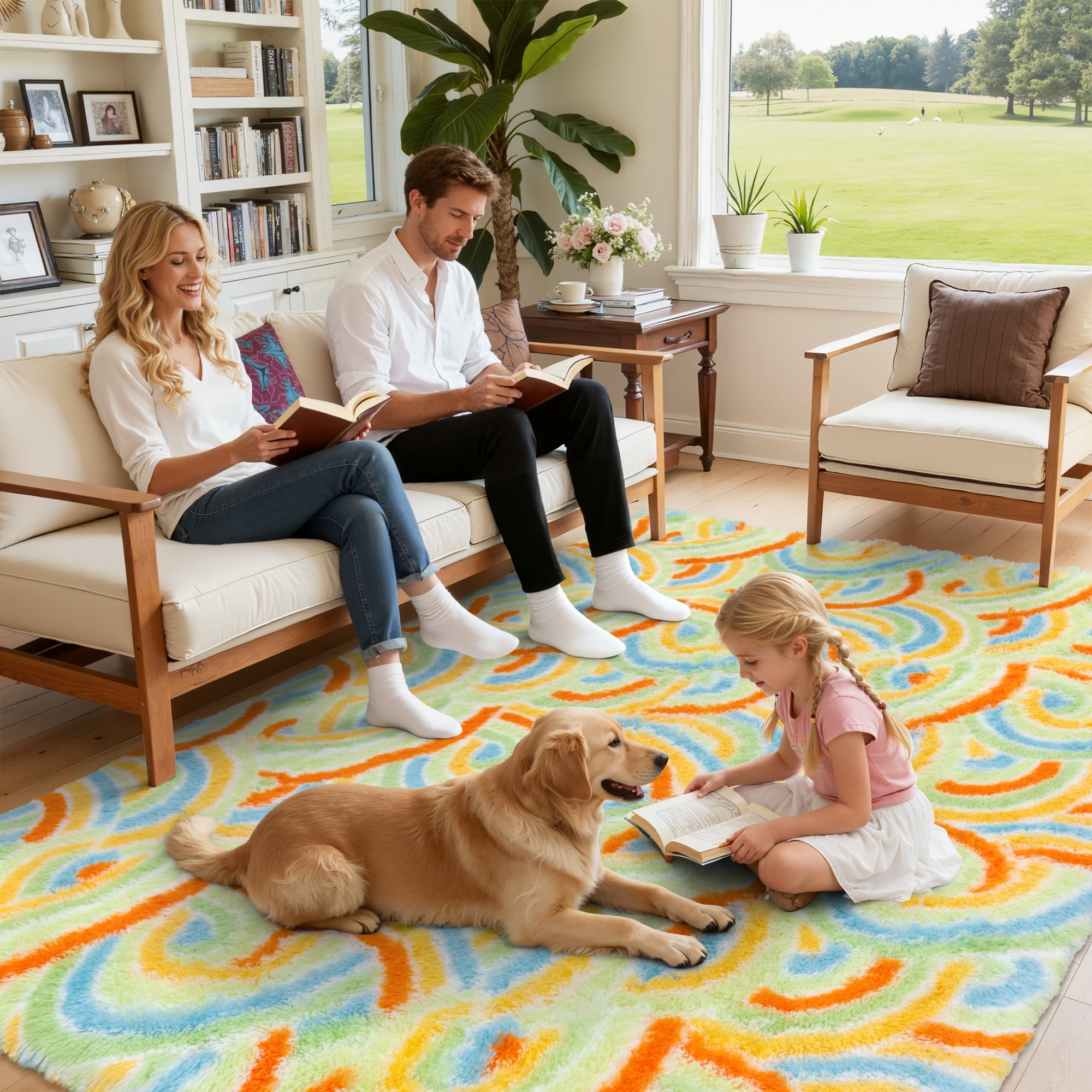 MeyJey 6'x 9' Shag Area Rug, Soft Fluffy Area Rugs for Kids Room Living Room Bedroom Decor Carpet, Green