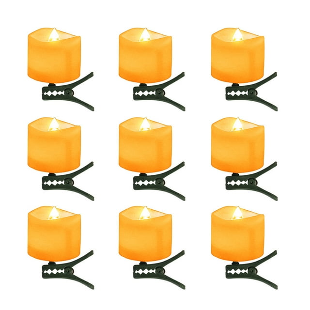 HEVIRGO 9Pcs/Set Tealight Flicker Candles with Clips Wave Edge Decorative Timer Function Flickering LED Candle Light for Christmas