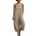 thumbnail image 6 of Baggy Linen Jumpsuits for Women Sleeveless Square Neck Overall Rompers Pleated Loose Casual Jumpsuit Khaki, 2XL, 6 of 7