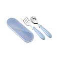 thumbnail image 1 of Comida para bebés Comedor Cuchara Tenedor Entrenamiento reutilizable Vajilla de alimentación para niños pequeños Juego de utensilios para comer en el hogar de la escuela con estuche de transporte Azul AweSitey BA000330-02, 1 of 7