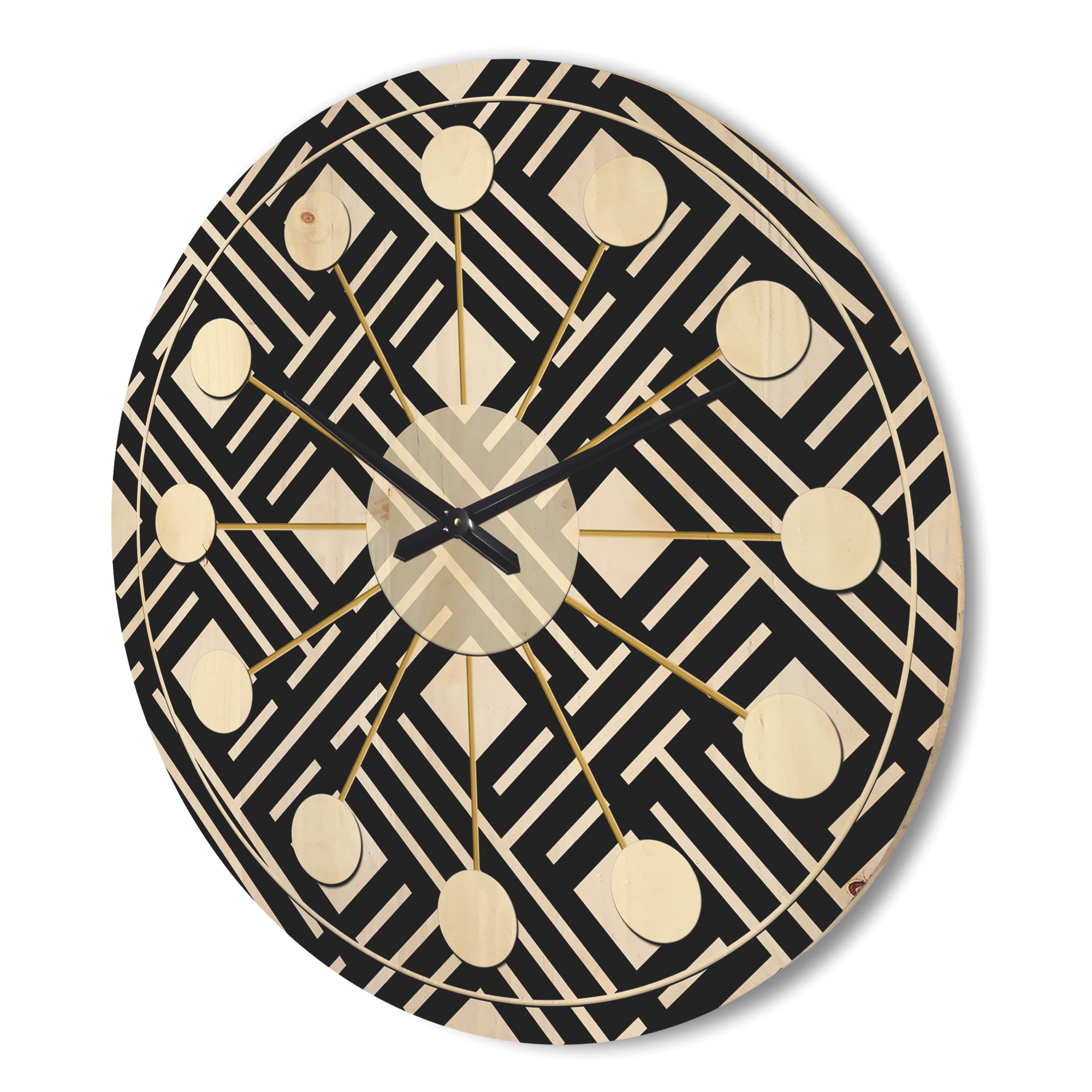 Designart 'Black and White Geometric Pattern II' Mid-Century Modern Wood Wall Clock