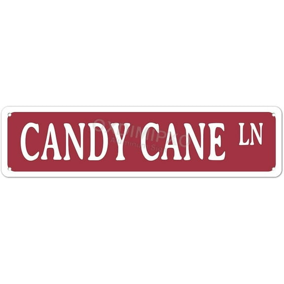Candy Cane Lane Christmas Theme Street Sign Gifts 4x16 Inches Metal Wall Art Novelty Holiday Humor Ornament for Home/Kitchen/Office/Man Cave/Bar, Aluminium, 4x16 Inches