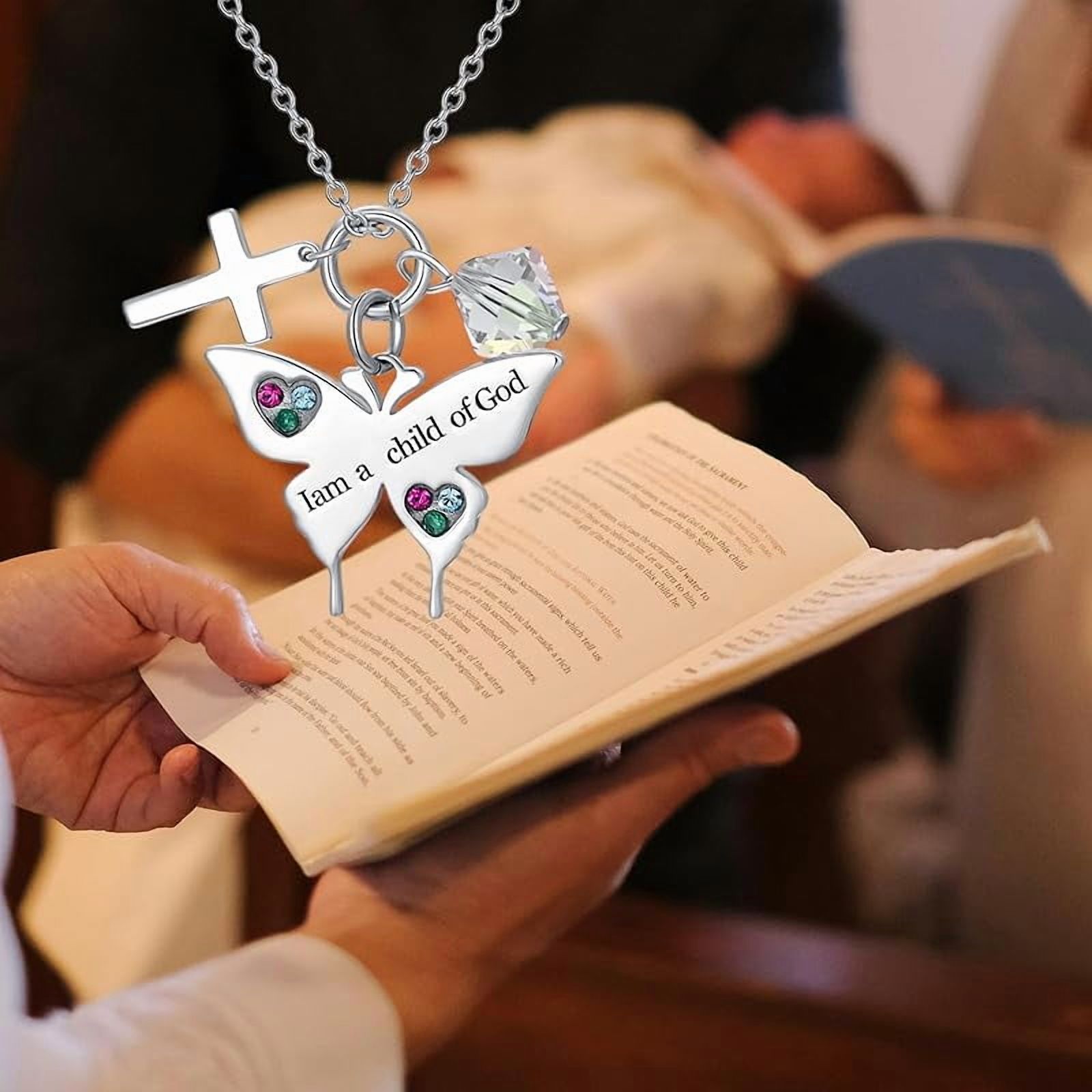 SISGEM 925 Sterling Silver Cross Butterfly Necklace Baptism Communion Birthday Conformation Gifts for Daughter Granddaughter Niece with 12 Birthstones
