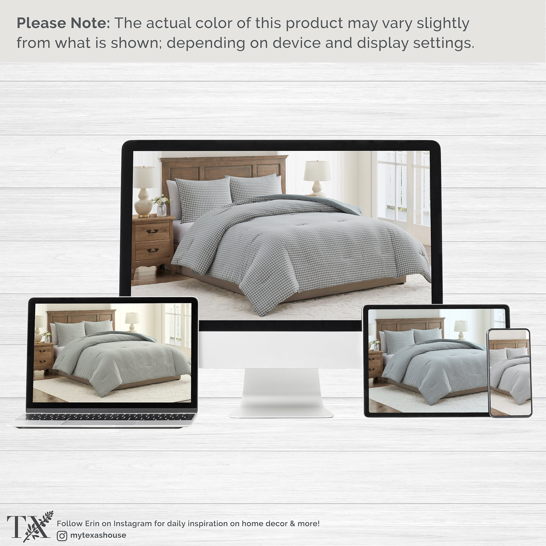 My Texas House Collins 2-Piece Green Gingham Cotton Comforter Set, Twin/Twin XL
