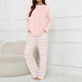 thumbnail image 6 of Delayuji Womens Pajamas Sets Round Neck Striped Printed Long Sleeve Top and Pants Set Sleepwear Loungewear Spring Outfits S-5XL, 6 of 9