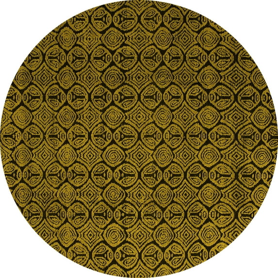 Ahgly Company Machine Washable Indoor Round Abstract Yellow Modern Area Rugs, 8' Round
