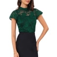 thumbnail image 1 of INSPIRAR CHIC Top de Mujer con Espalda en Llave para el Día de San Valentín, Manga Corta, Cuello Alto, Blusa Semi Transparente XL Verde, 1 of 6