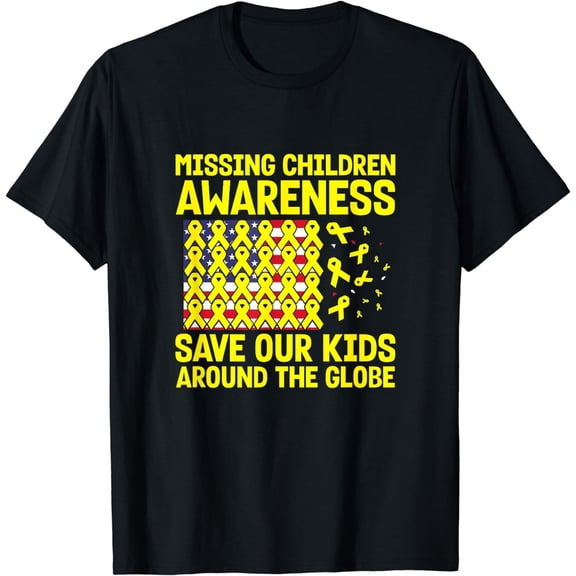 USA flag with yellow ribbons for missing children awareness T-Shirt