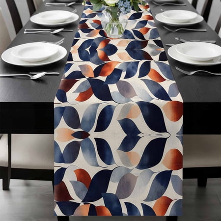 Navy Blue Burnt Orange Table Runner 48 Inches Long, Botanical Abstract Palm Leaf Kitchen Coffee Dining Table Decoration for Home Party Birthday Wedding Home Decor 13x48 Inches