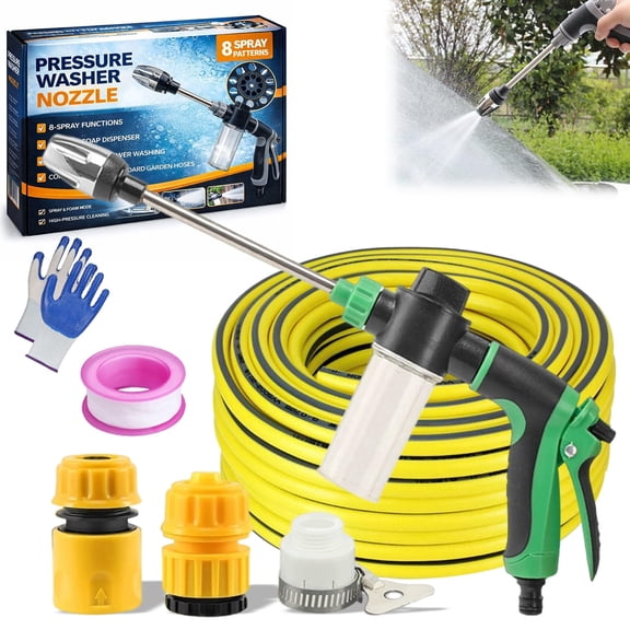 Pressure Washer Nozzle - 2026 New Stainless Steel Power Washer Spray Nozzle with 360° Rotating Modes, Fits Garden Hose Pressure Washer Hose for Car, Patio, Garden Cleaning - BASIC 32FT PIPE