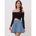 thumbnail image 2 of Minifalda de mezclilla Acampanada Allegra K cintura alta Verano para Mujer Azul Claro L, 2 of 6