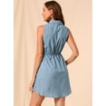 thumbnail image 4 of DARING DIVA Sleeveless Collar Button Down Tie Waist Belt Shirt Dress M Light Blue, 4 of 6