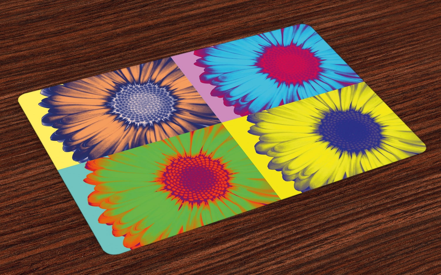 Modern Art Placemats Set of 4 Pop Art Inspired Colorful Kitschy Daisy