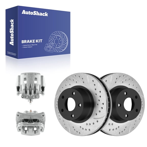 AutoShack Front Vented Drilled & Slotted E-Coated Brake Rotors   Calipers 4-PC Brake Kit Replacement for 2005 Subaru Legacy ShadowGuard 10.89" (276.6 mm)