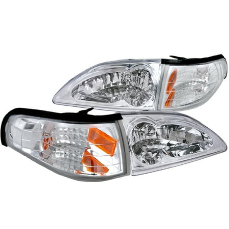 - Spec-D Tuning 1994-1998 Ford Mustang Euro Clear Diamonod Headlights + Corner Lights Lamps Pair (Left + Right) 94 95 96 97 98