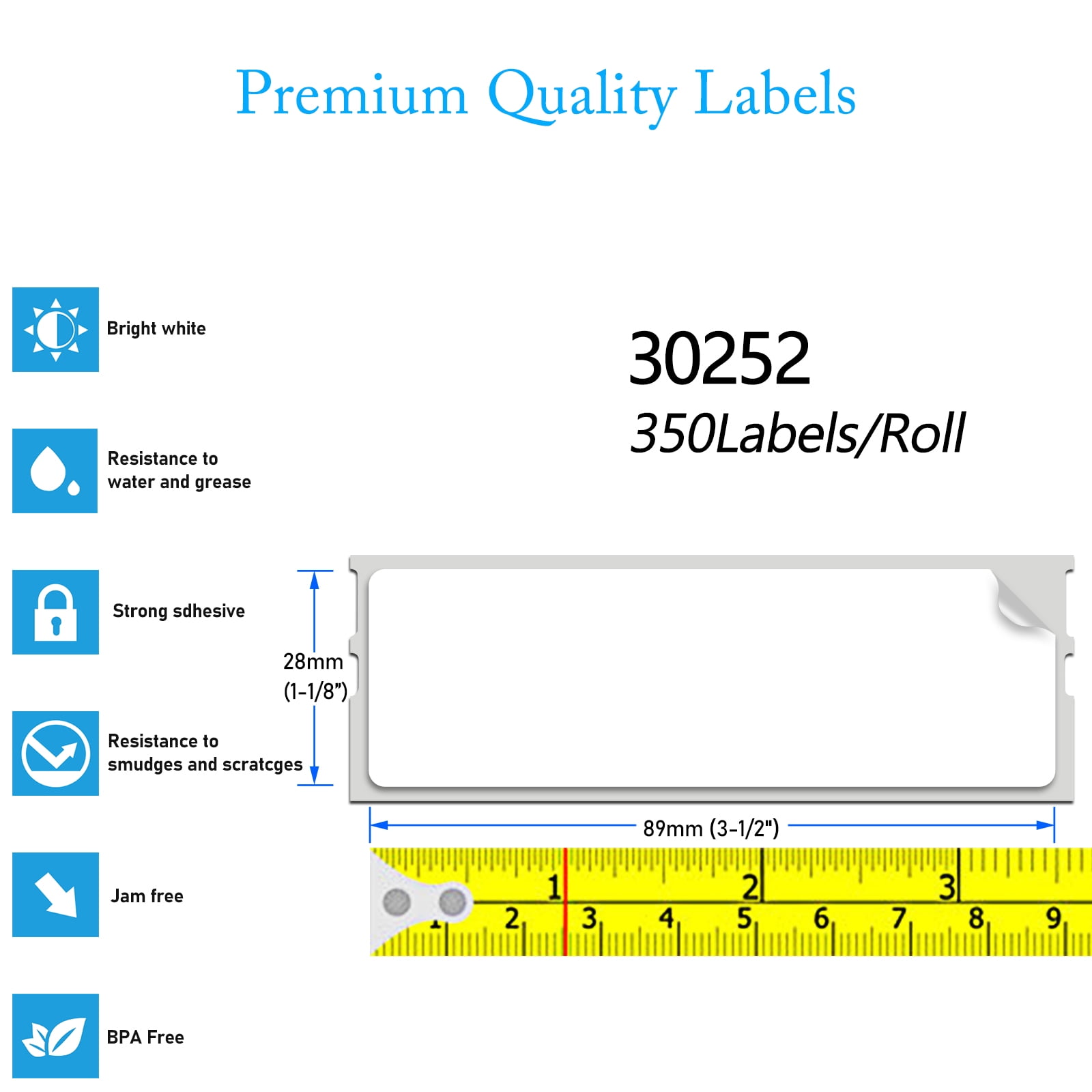 GREENCYCLE 5 Roll (350 Labels/Roll) Standard White Shipping Address Label Compatible for Dymo 30252 1-1/8''(28mm) X 3-1/2''(89mm) LabelWriter Printer,BPA Free