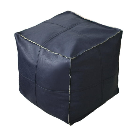 PU Leather Pouf Embroider Craft Hassock Ottoman Footstool Nordic Style Artificial Leather Unstuffed Cushion Navy Square