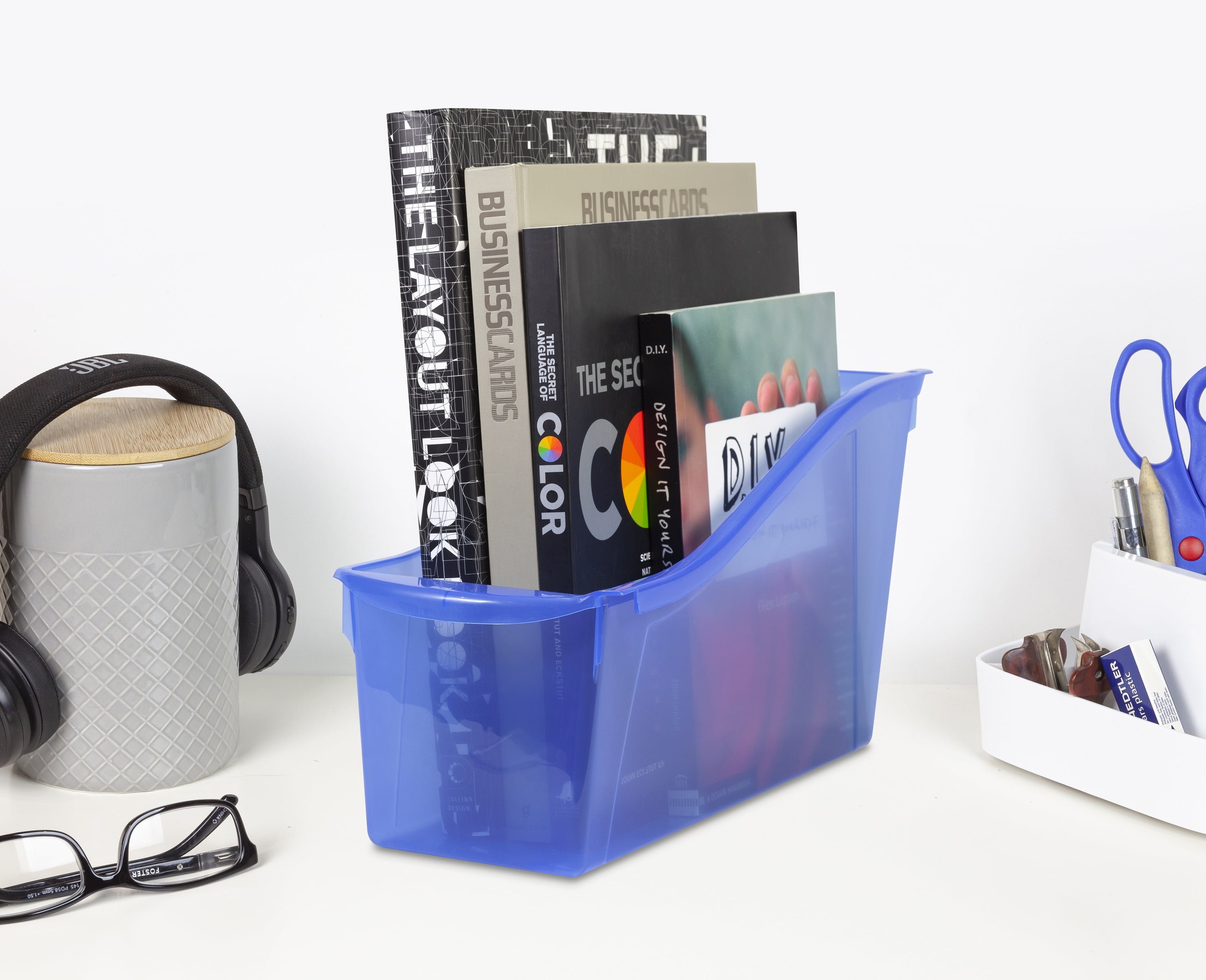 Pen+Gear Plastic Desktop Book Organzer Bin, Clear Blue