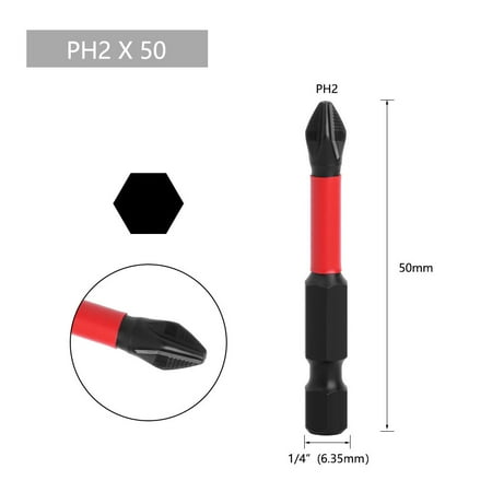 

1pc Magnetic Non-Slip Batch Head PH2 Cross Screwdriver Hex Shank Red