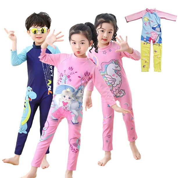 Children Swimwear Cartoon Sunscreen Long-sleeve Diving Suit For 3-11 Years  Old Kids