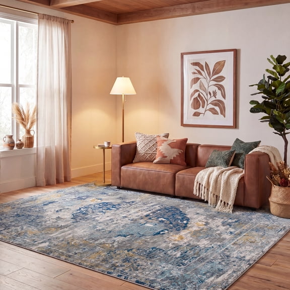 Safavieh Madison Emil Distressed Area Rug, Light Gray/Blue, 6'7" x 6'7" Square