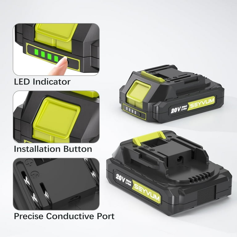 SEYVUM 20V MAX 2.0 Ah Lithium-Ion Battery-Pack, Rechargeable