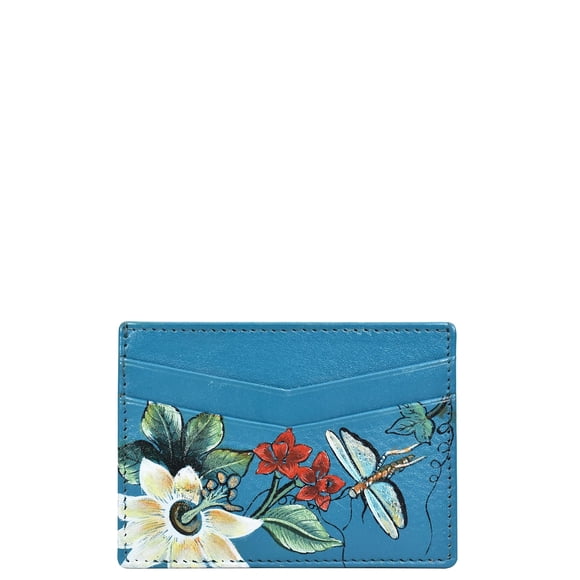 Anuschka Étui à Cartes de Crédit en Cuir Véritable pour Femmes Uvre d'Art Originale Peinte à la Main Jardin Royal
