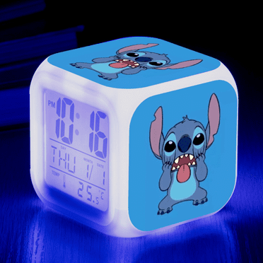 3＂LED Alarm Clock Cartoon Stitch Pattern Desk Table Glowing Electronic Colorful Digital Clock for Girl Boy Kids Children Bedroom Toy Birthday Present Gift