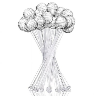 24 Pcs Disco Balls Cocktail Stirrers Plastic Round Top Swizzle Sticks Cake Mirror for Home Bar Coffee Shop Use